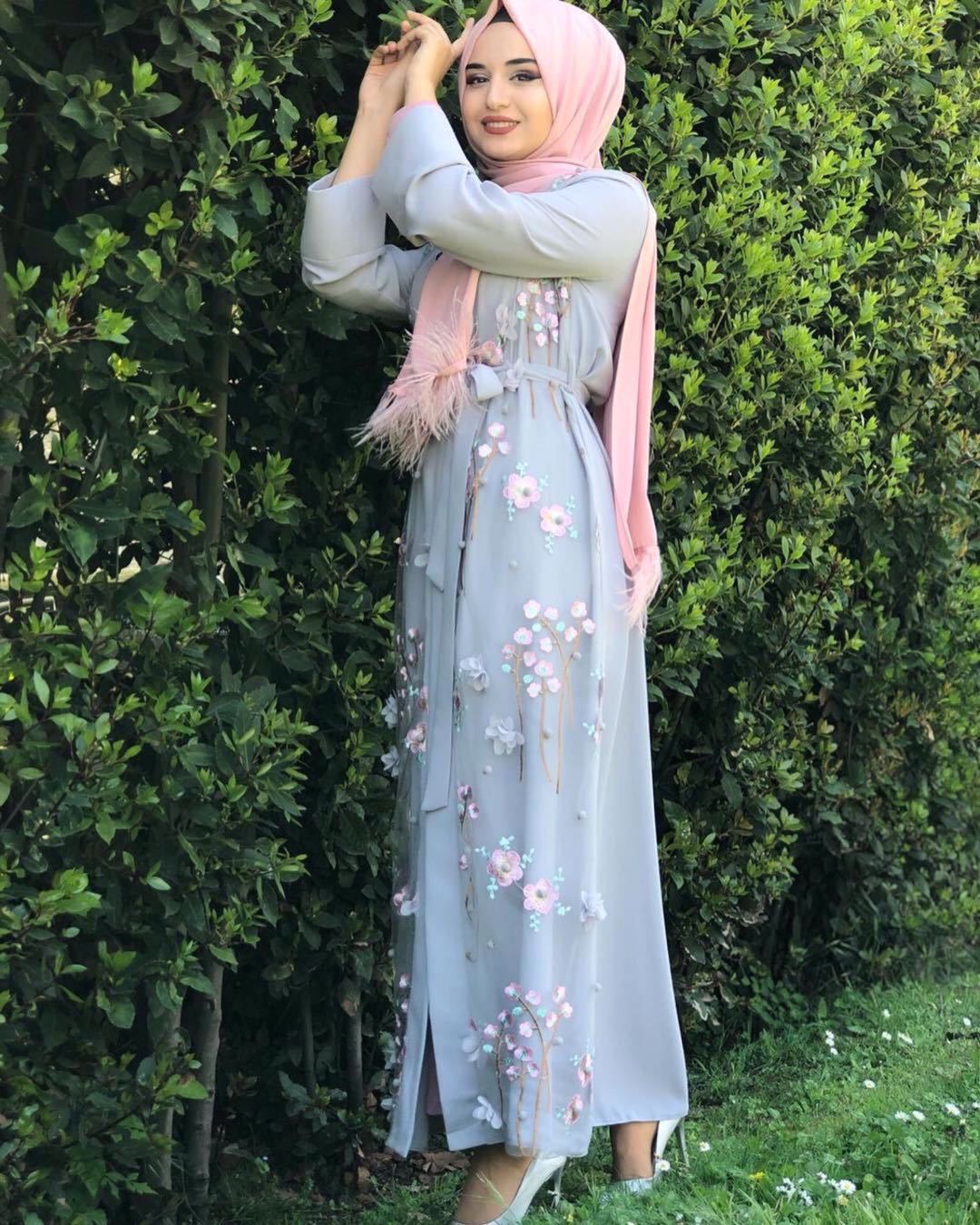 Elegant Pastel Floral Embroidered Abaya