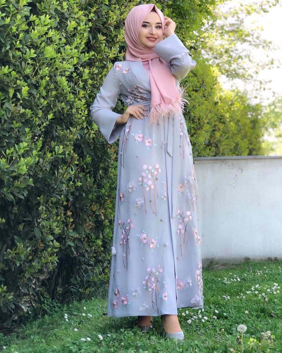 Elegant Pastel Floral Embroidered Abaya