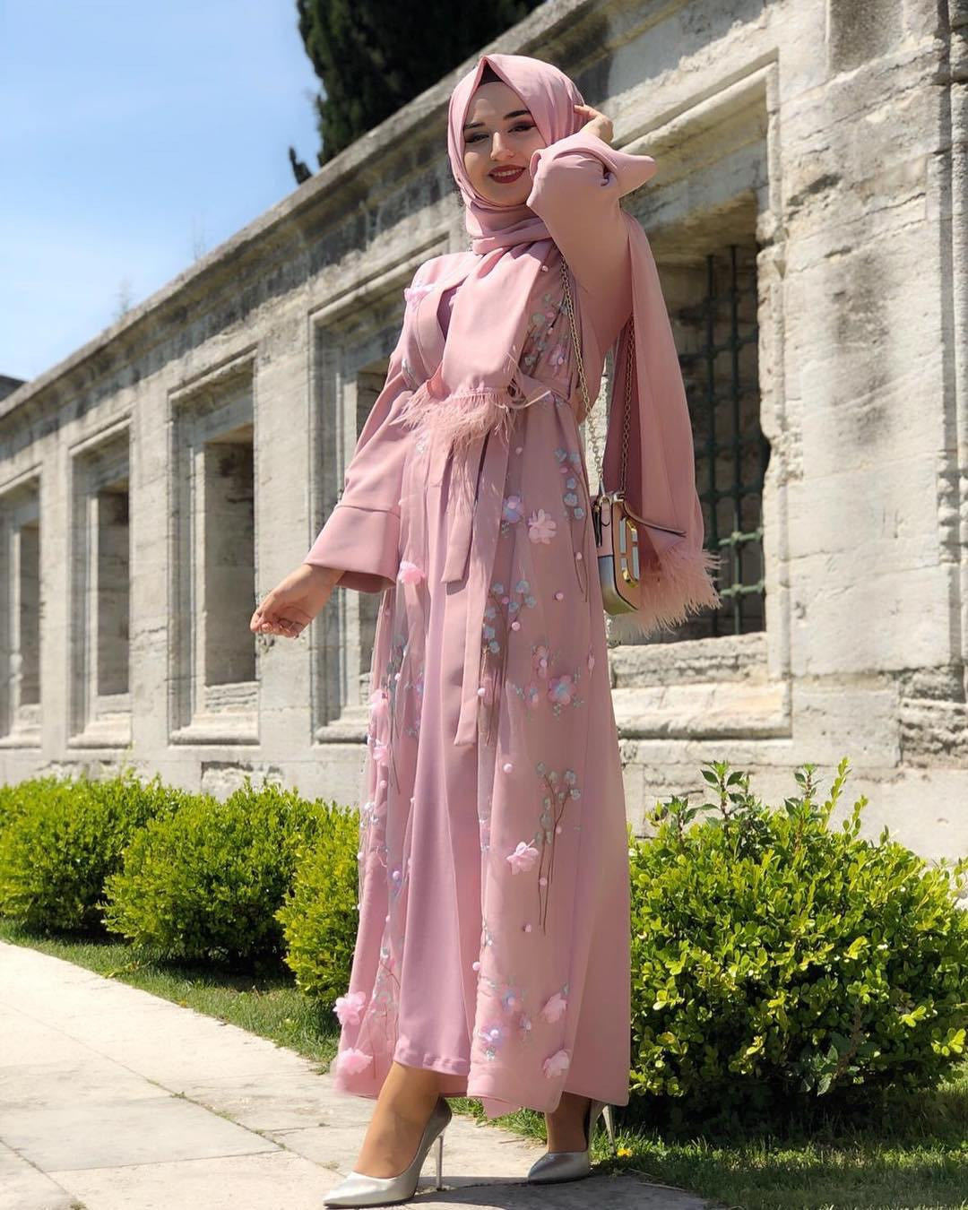 Elegant Pastel Floral Embroidered Abaya