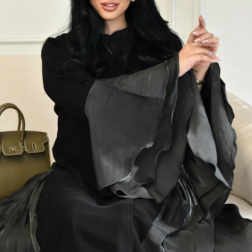 Celestial Flow Abaya with Satin-Trimmed Sleeves