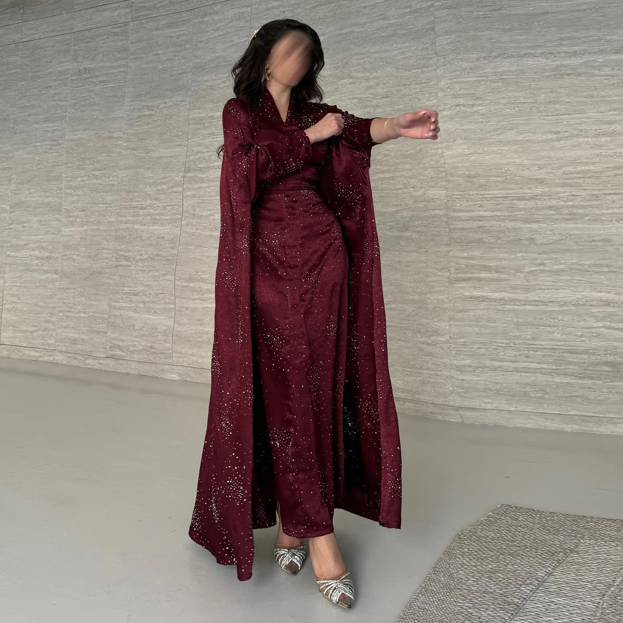 Celestial Elegance Velvet Diamante Abaya Dress