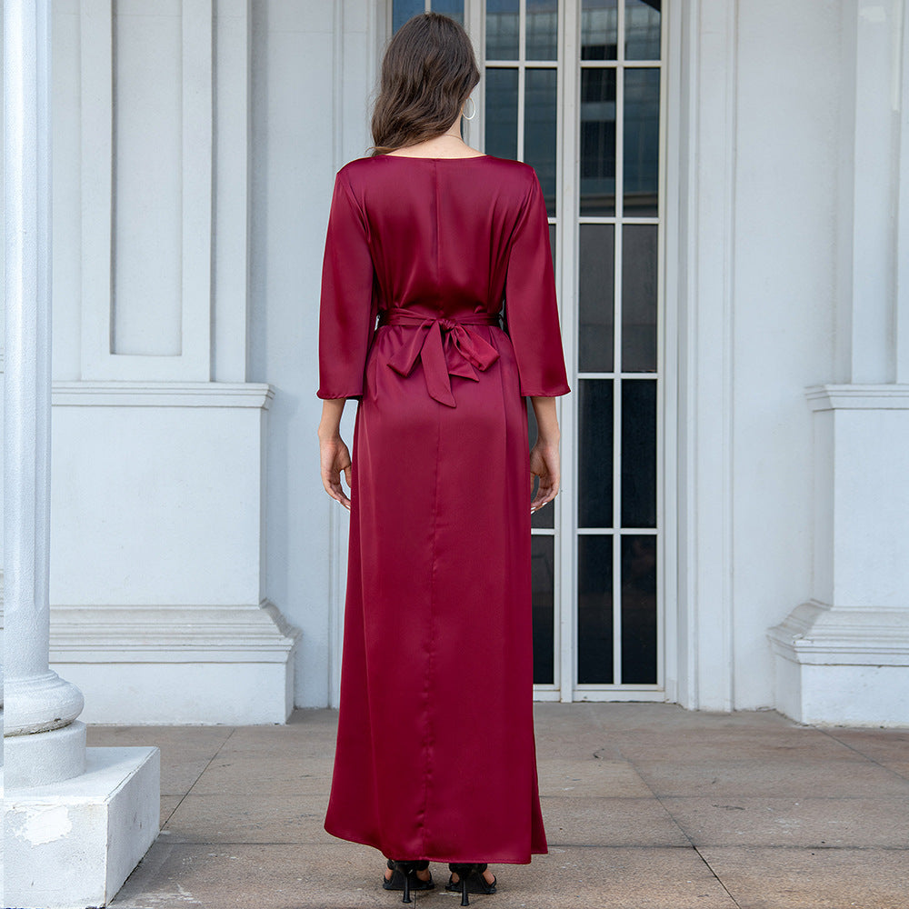 Luxe Satin Abaya Dress with Floral Diamanté Detailing