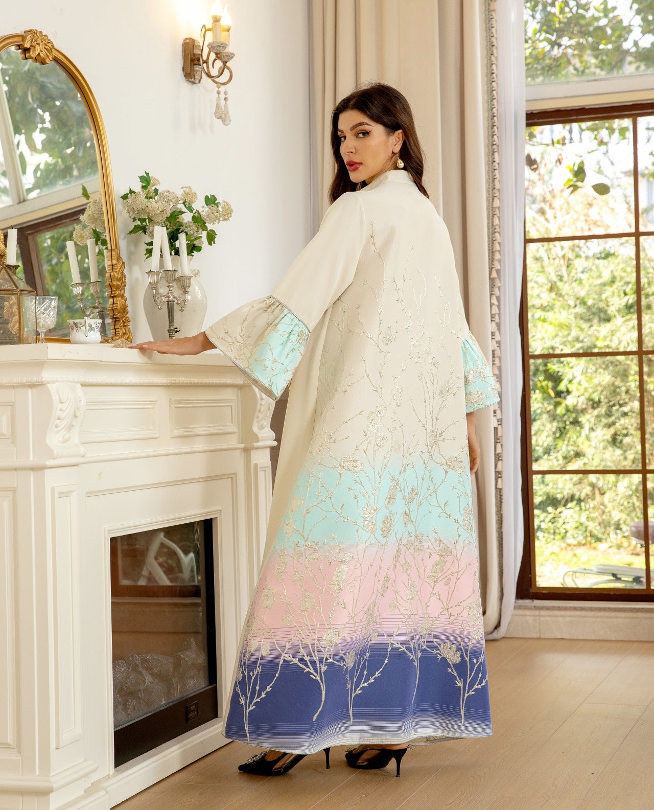 Golden Bloom Pastel Gradient Abaya