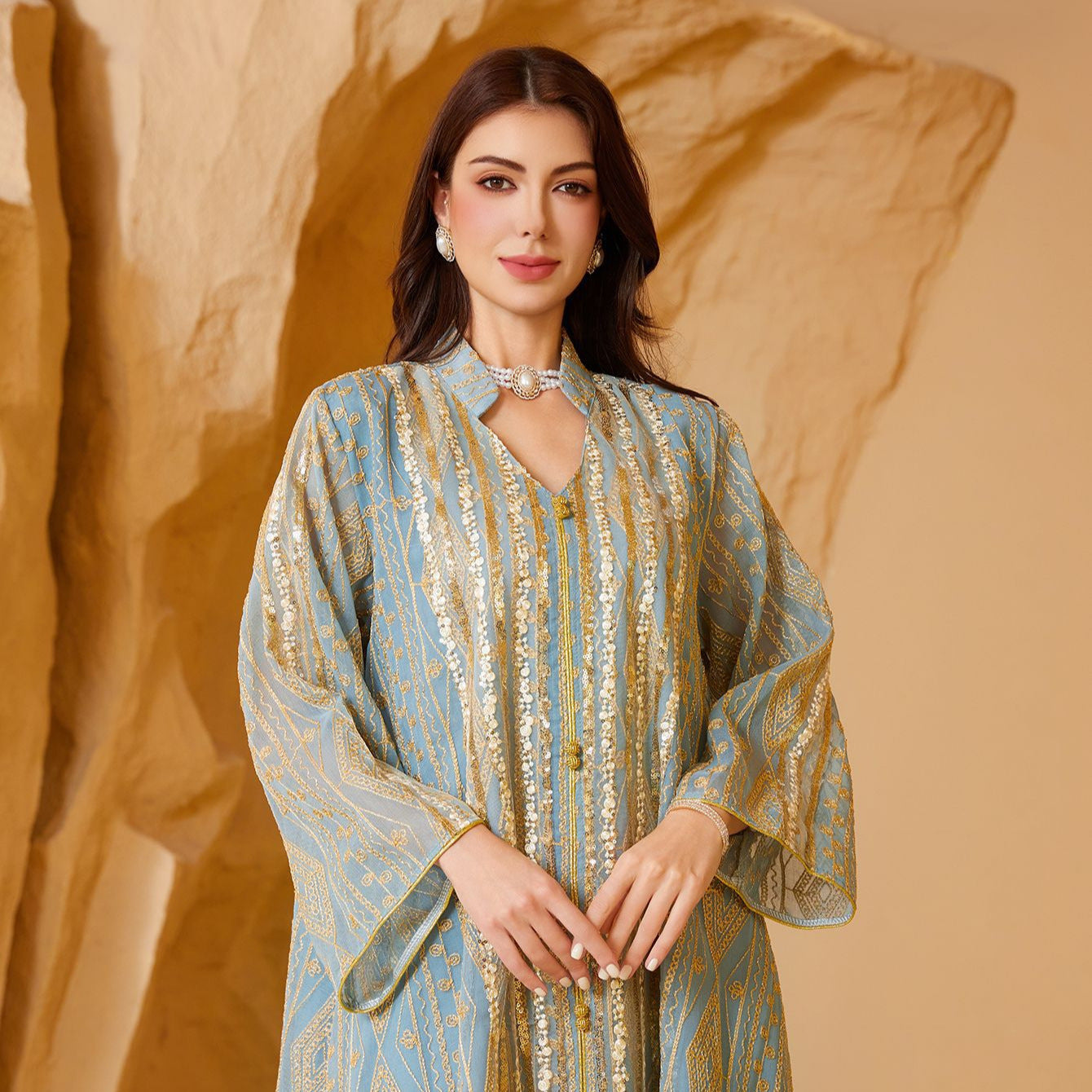 Golden Mirage Jacquard Abaya