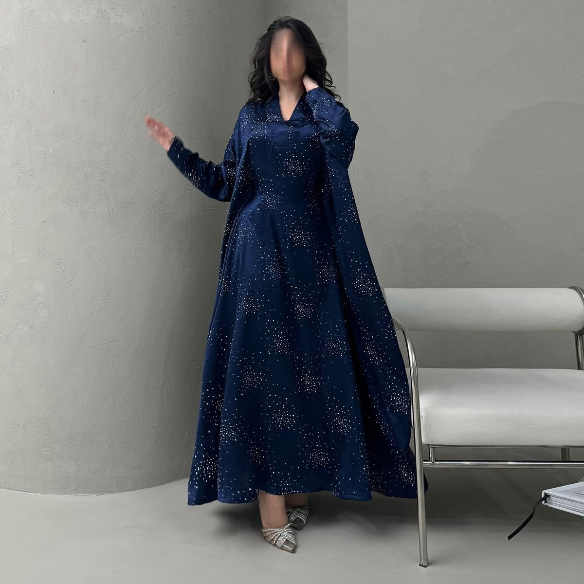 Celestial Elegance Velvet Diamante Abaya Dress
