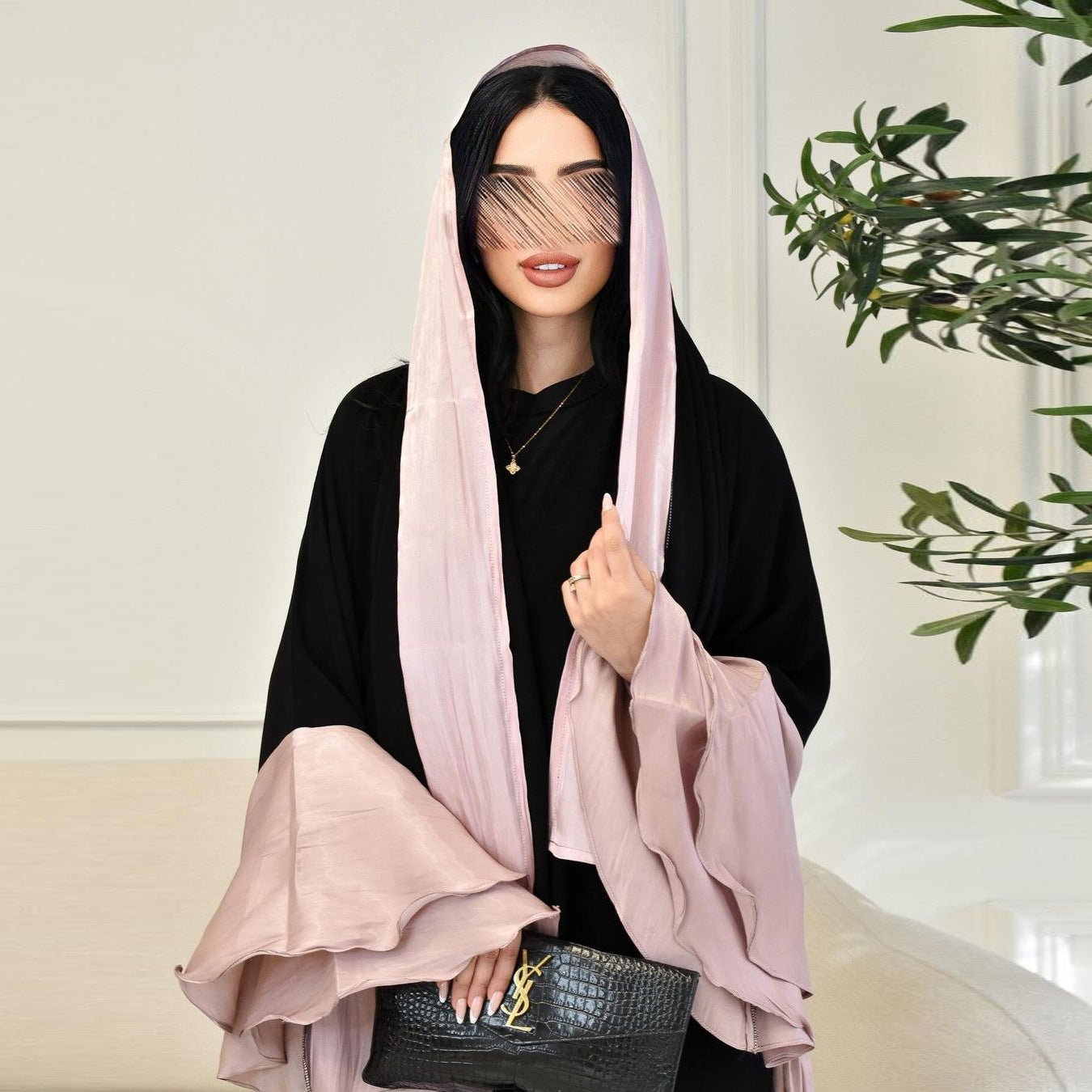 Celestial Flow Abaya with Satin-Trimmed Sleeves