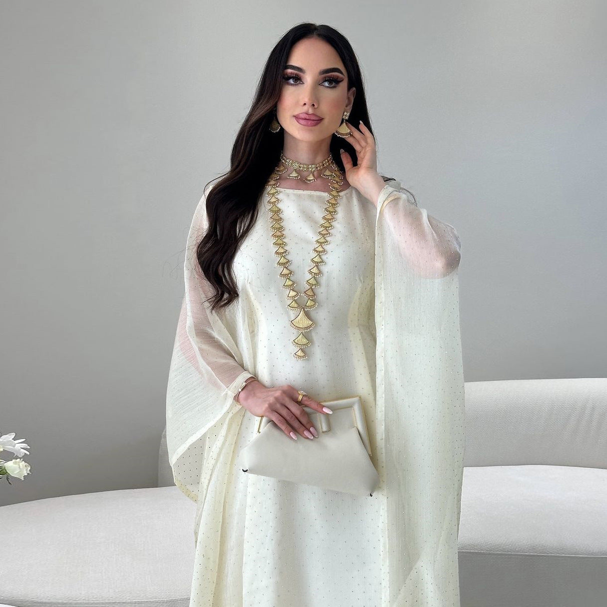 Iridescent Radiance Diamanté Abaya Dress