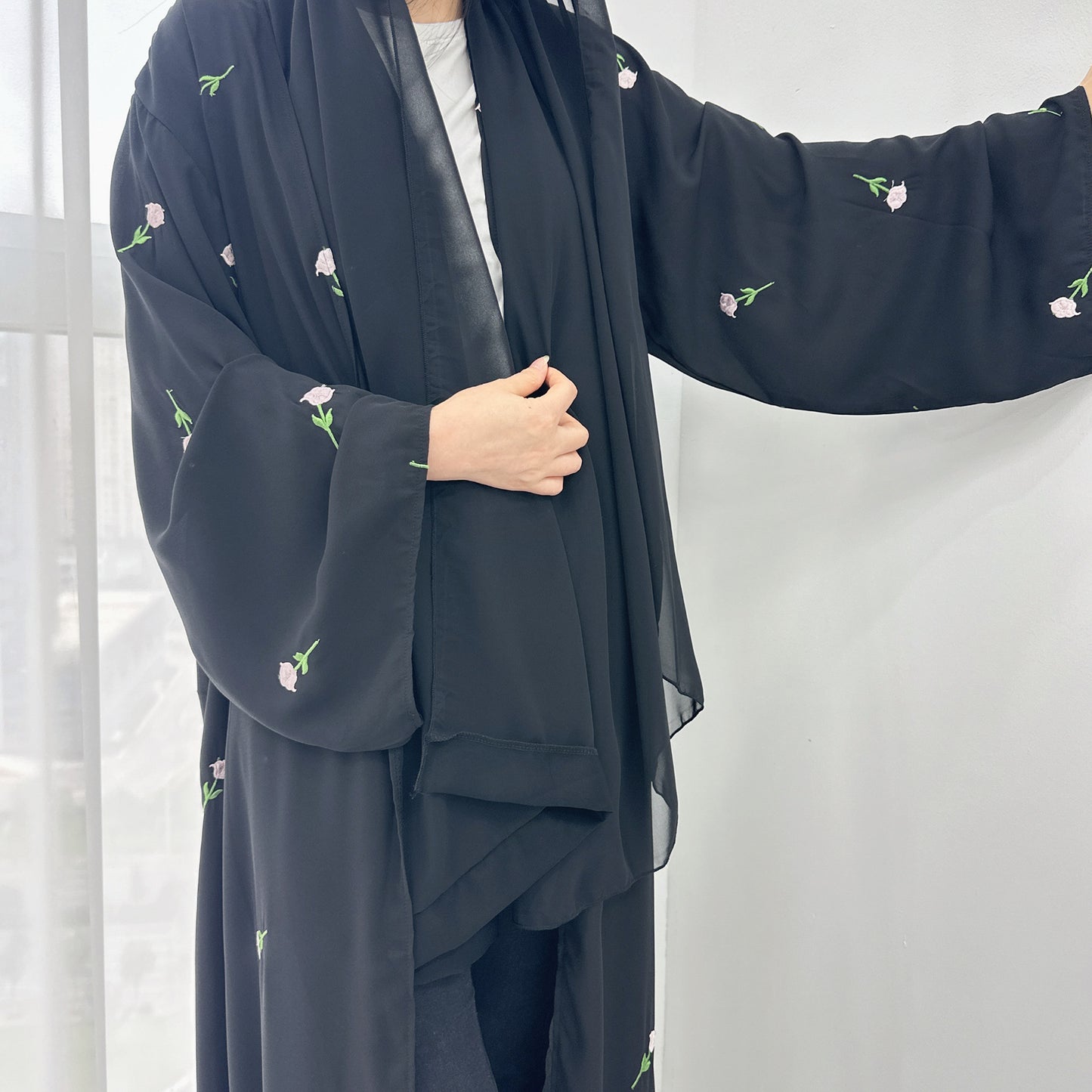 Embroidered Blossom Abaya with Matching Headscarf