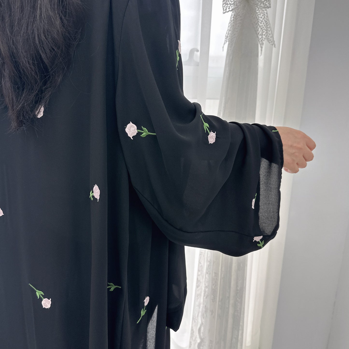 Embroidered Blossom Abaya with Matching Headscarf