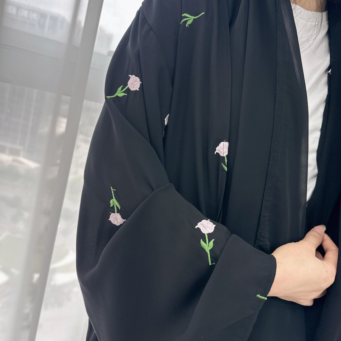 Embroidered Blossom Abaya with Matching Headscarf