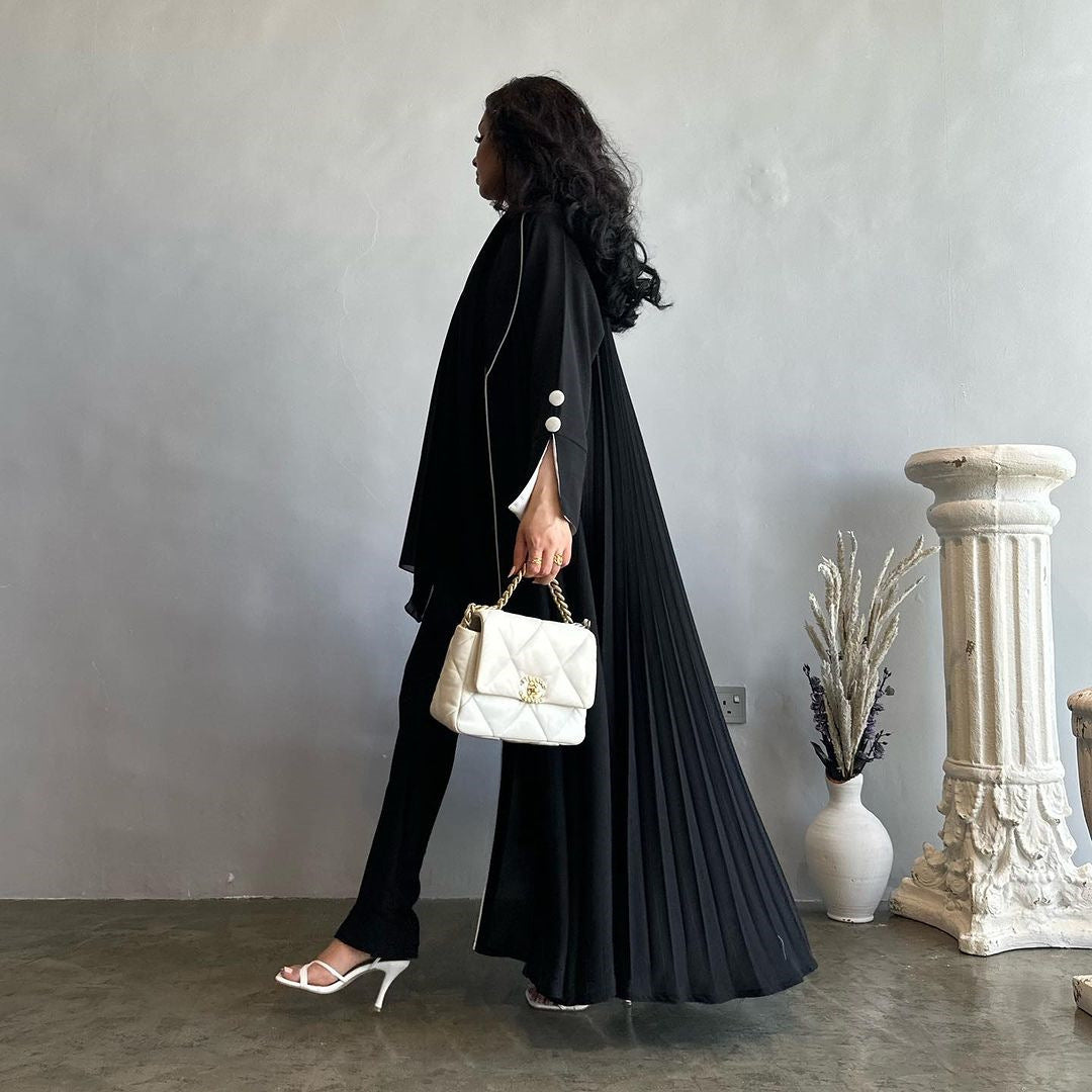 Blazer-Style Open Abaya with Elegant Pleated Back Design