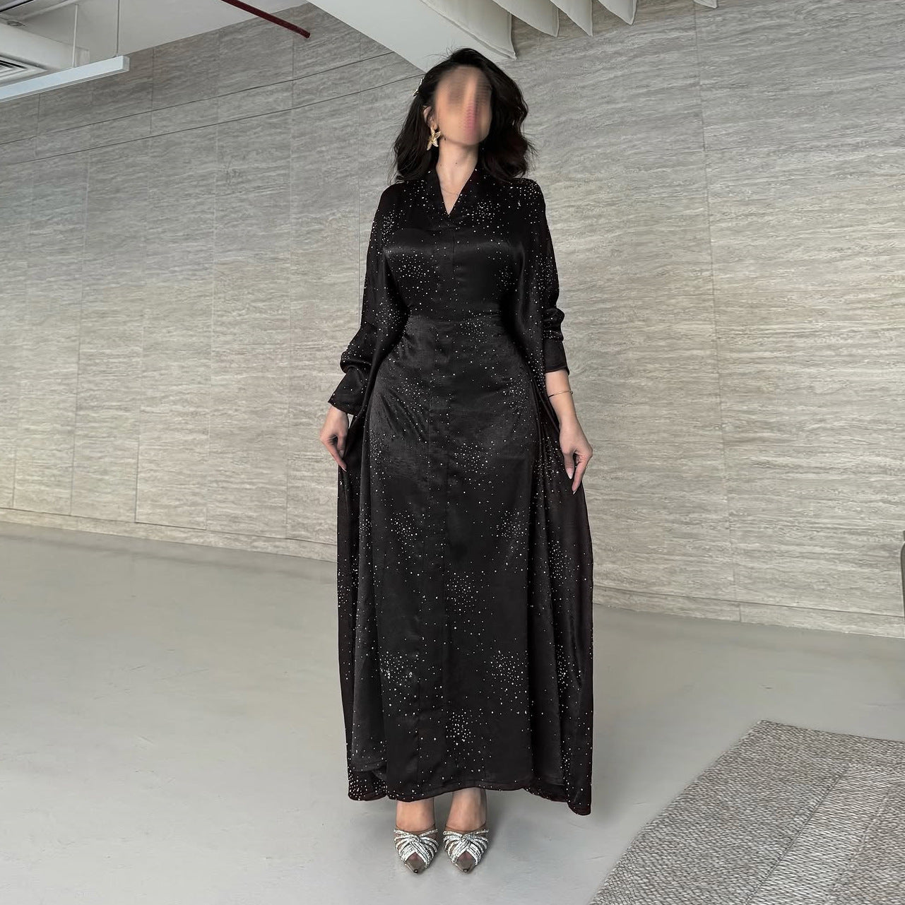 Celestial Elegance Velvet Diamante Abaya Dress