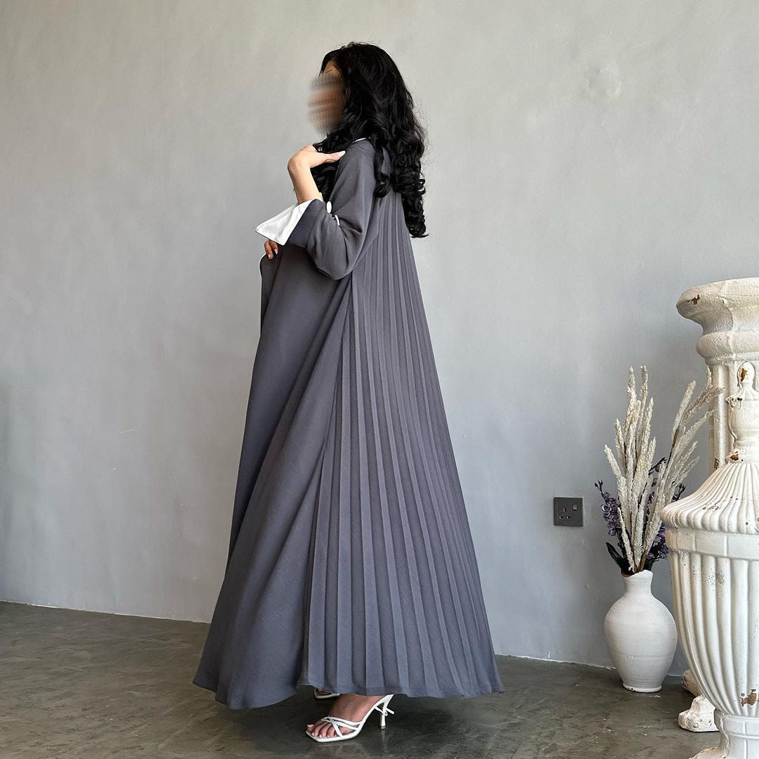 Blazer-Style Open Abaya with Elegant Pleated Back Design