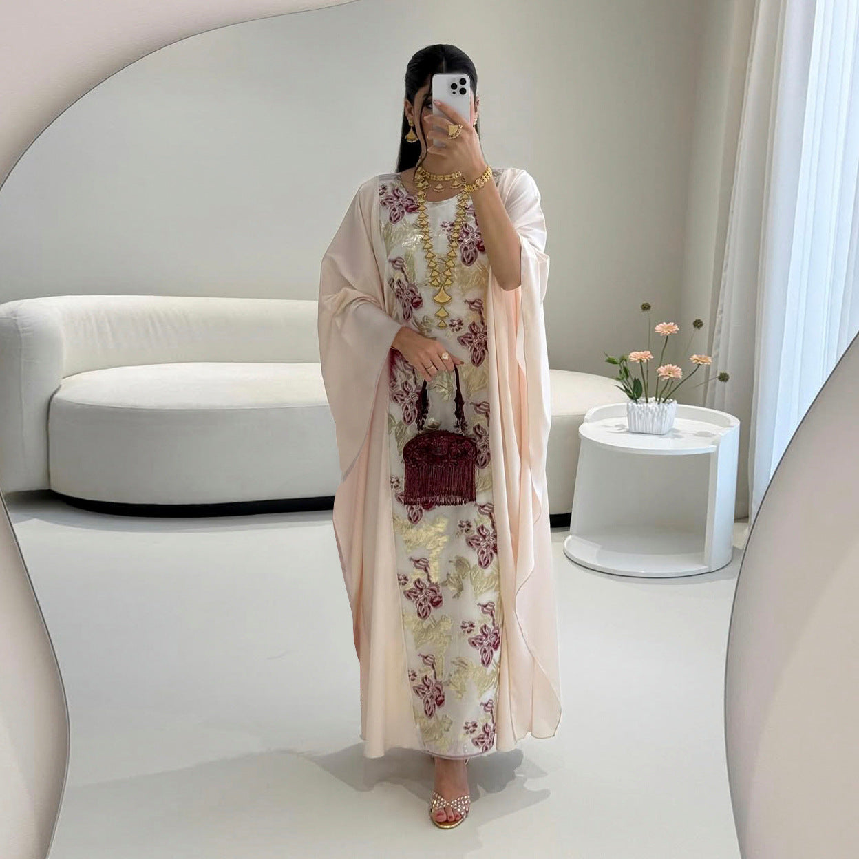 Blossom Elegance Embroidered Overlay Abaya Dress