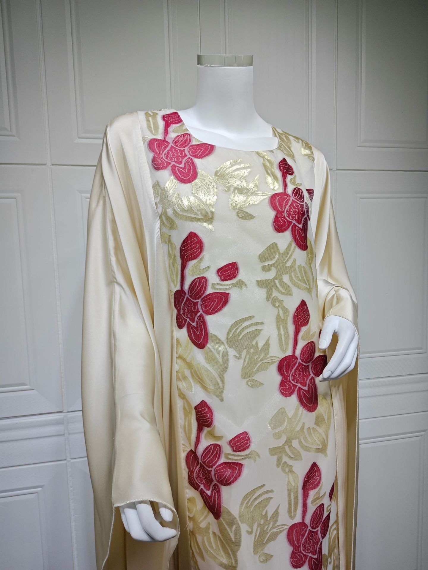 Blossom Elegance Embroidered Overlay Abaya Dress