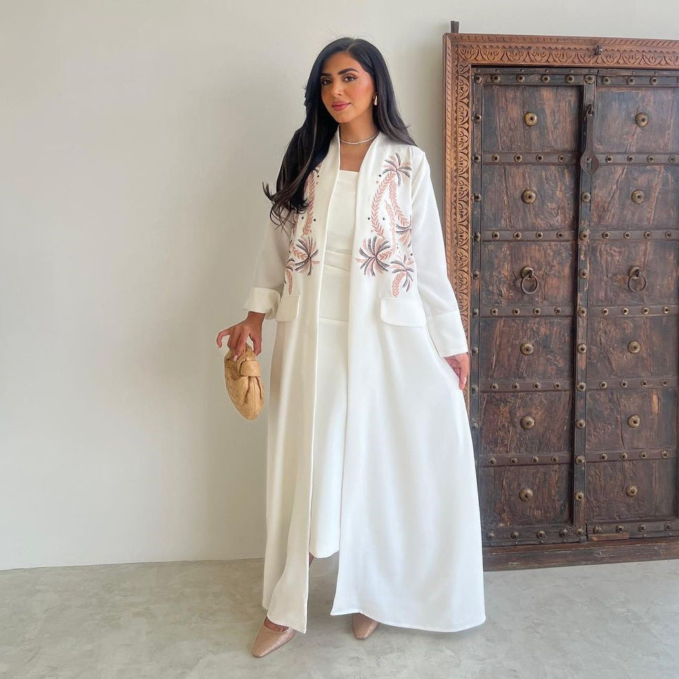 White Blazer-Inspired Open Embroidered Abaya