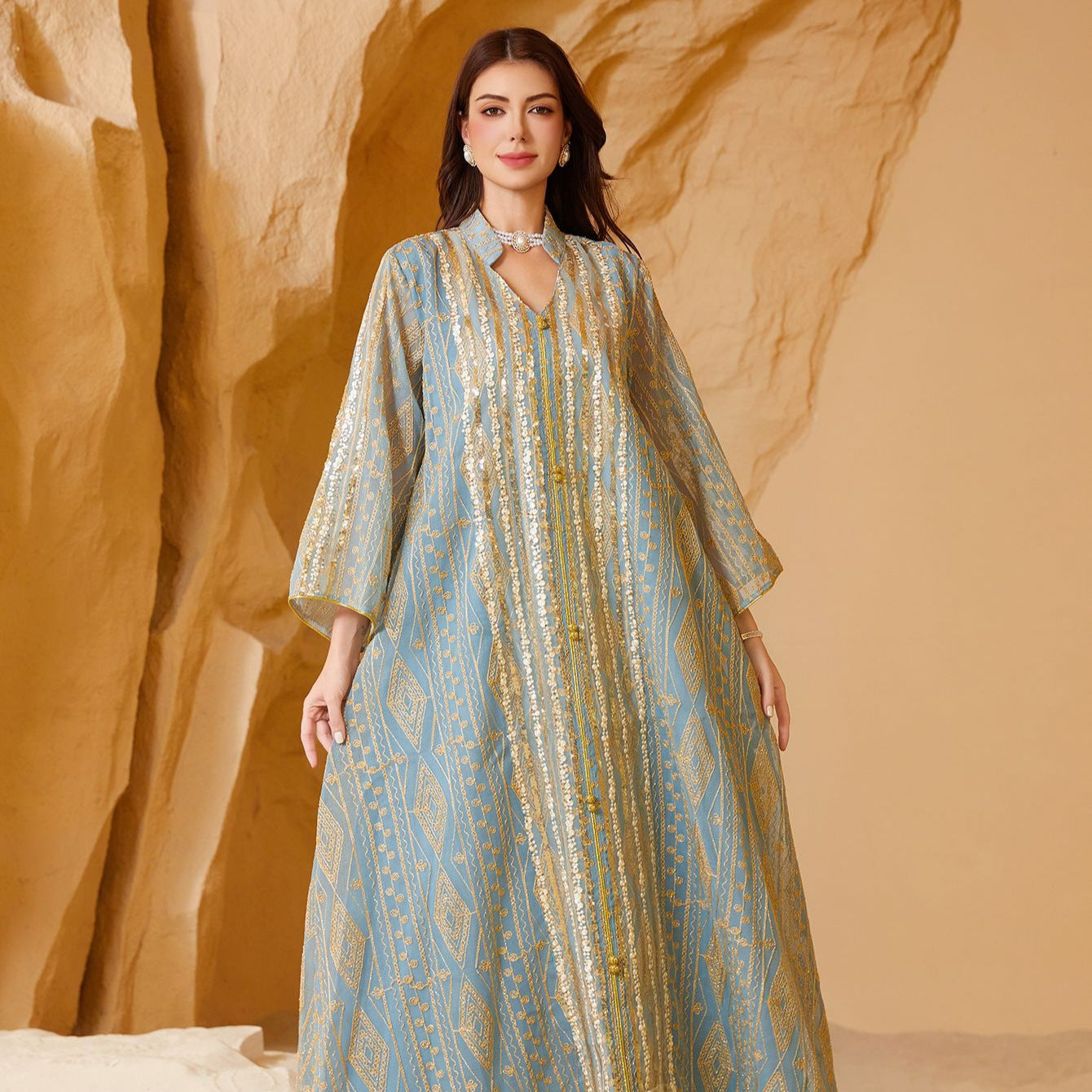 Golden Mirage Jacquard Abaya
