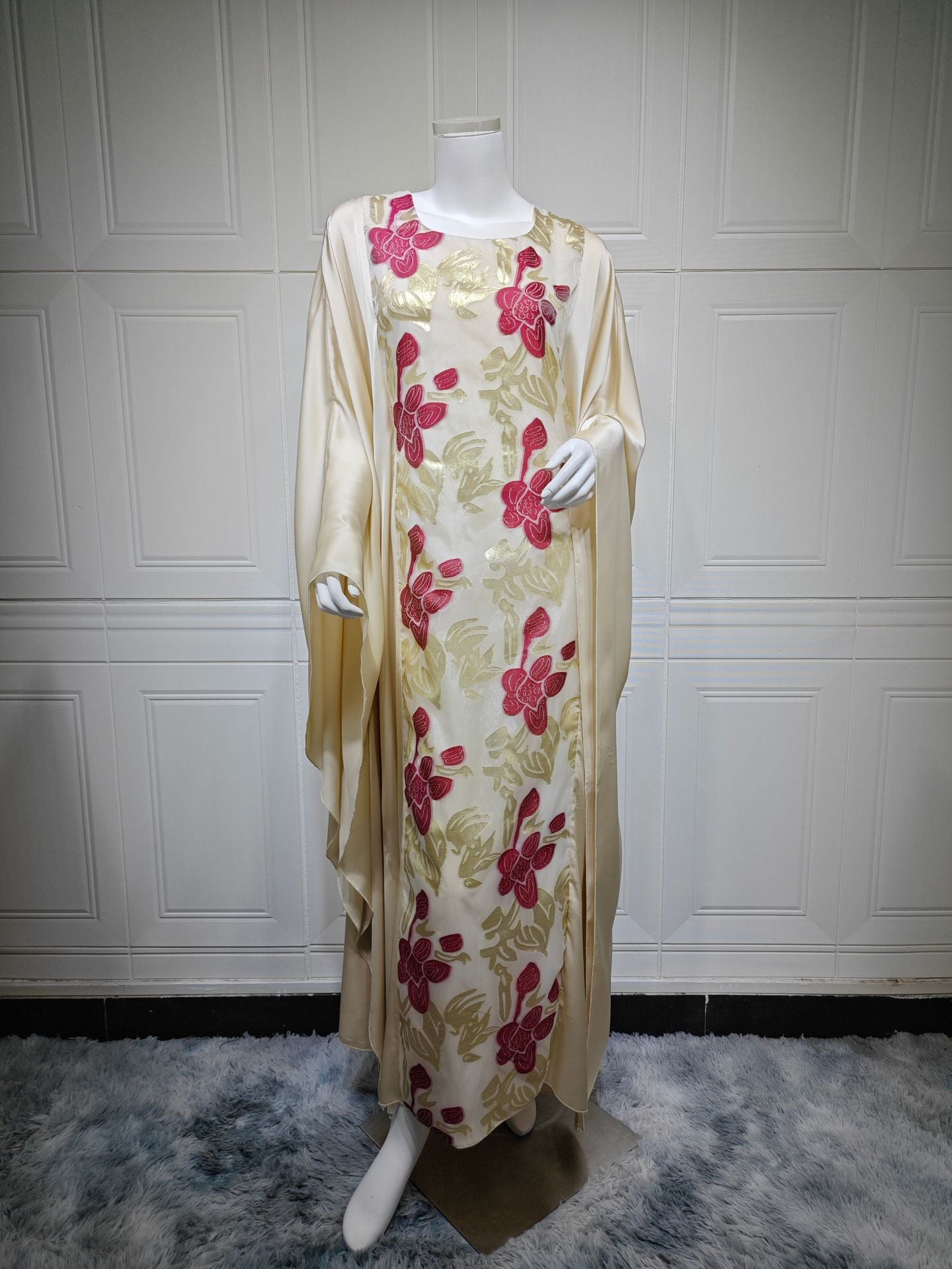 Blossom Elegance Embroidered Overlay Abaya Dress