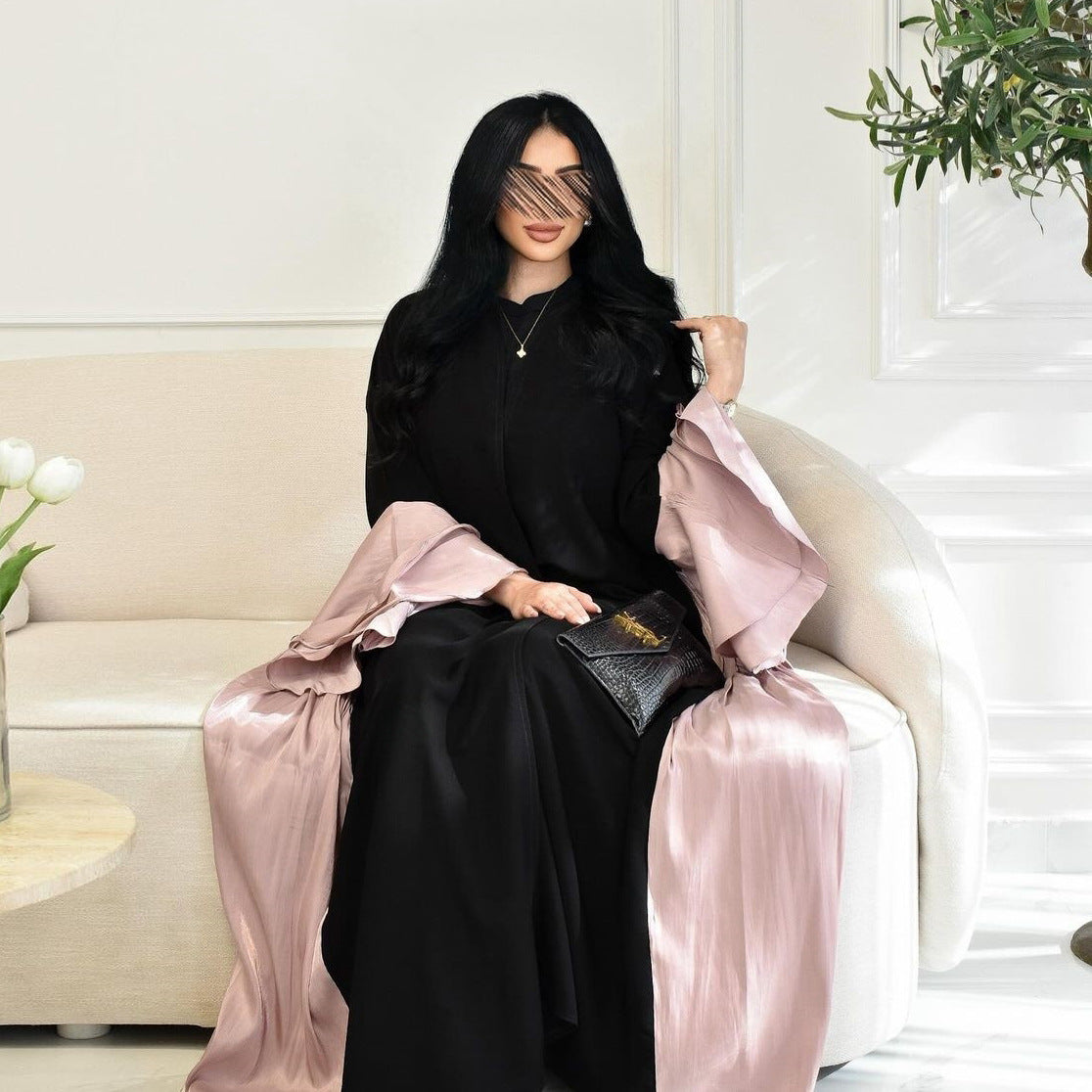 Celestial Flow Abaya with Satin-Trimmed Sleeves