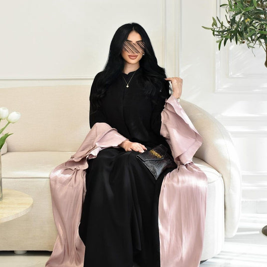Celestial Flow Abaya with Satin-Trimmed Sleeves