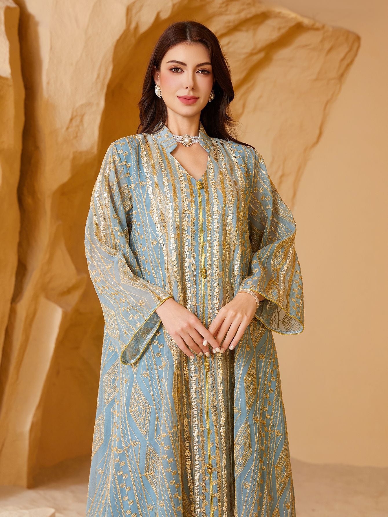 Golden Mirage Jacquard Abaya