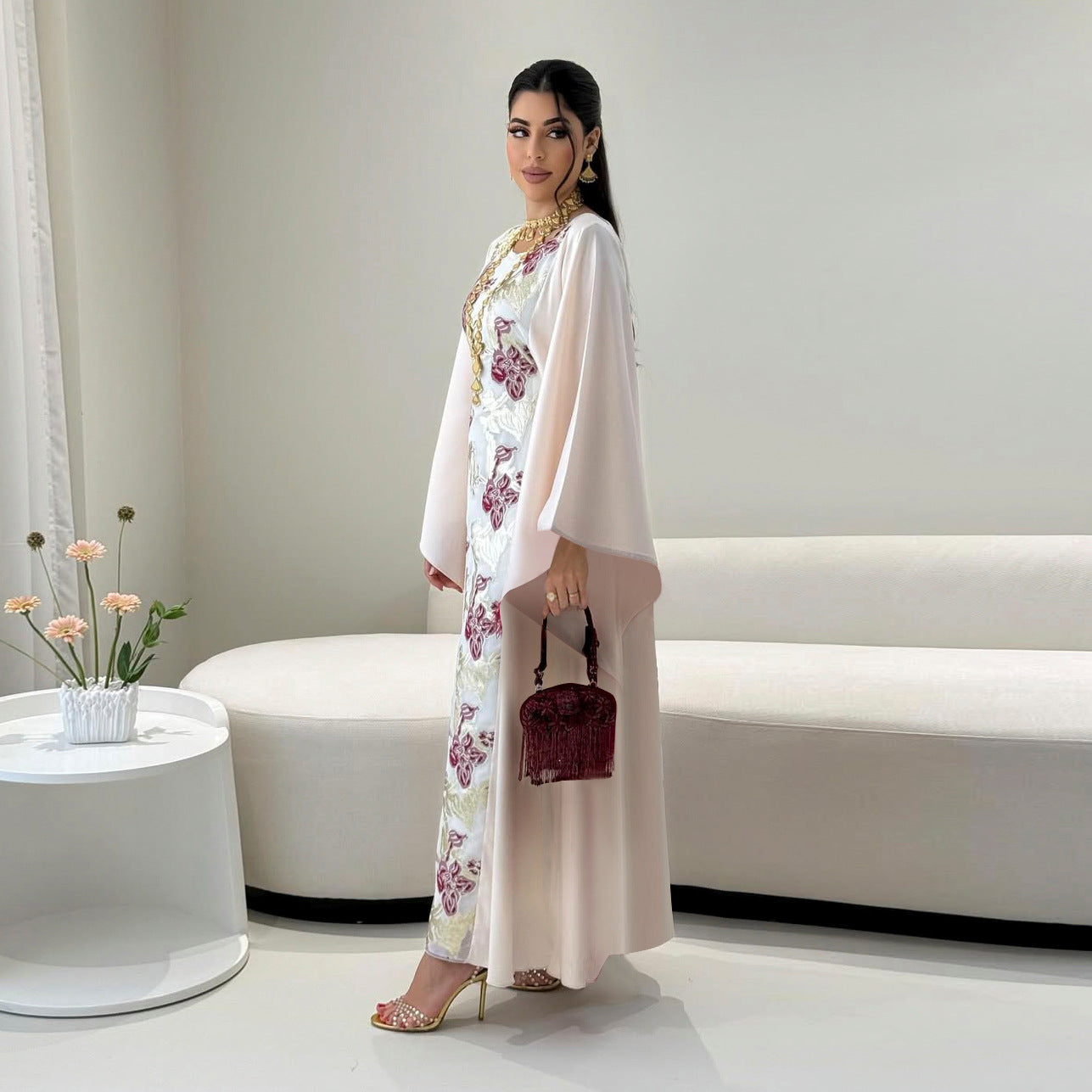 Blossom Elegance Embroidered Overlay Abaya Dress