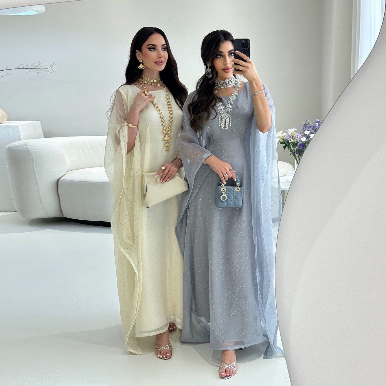 Iridescent Radiance Diamanté Abaya Dress