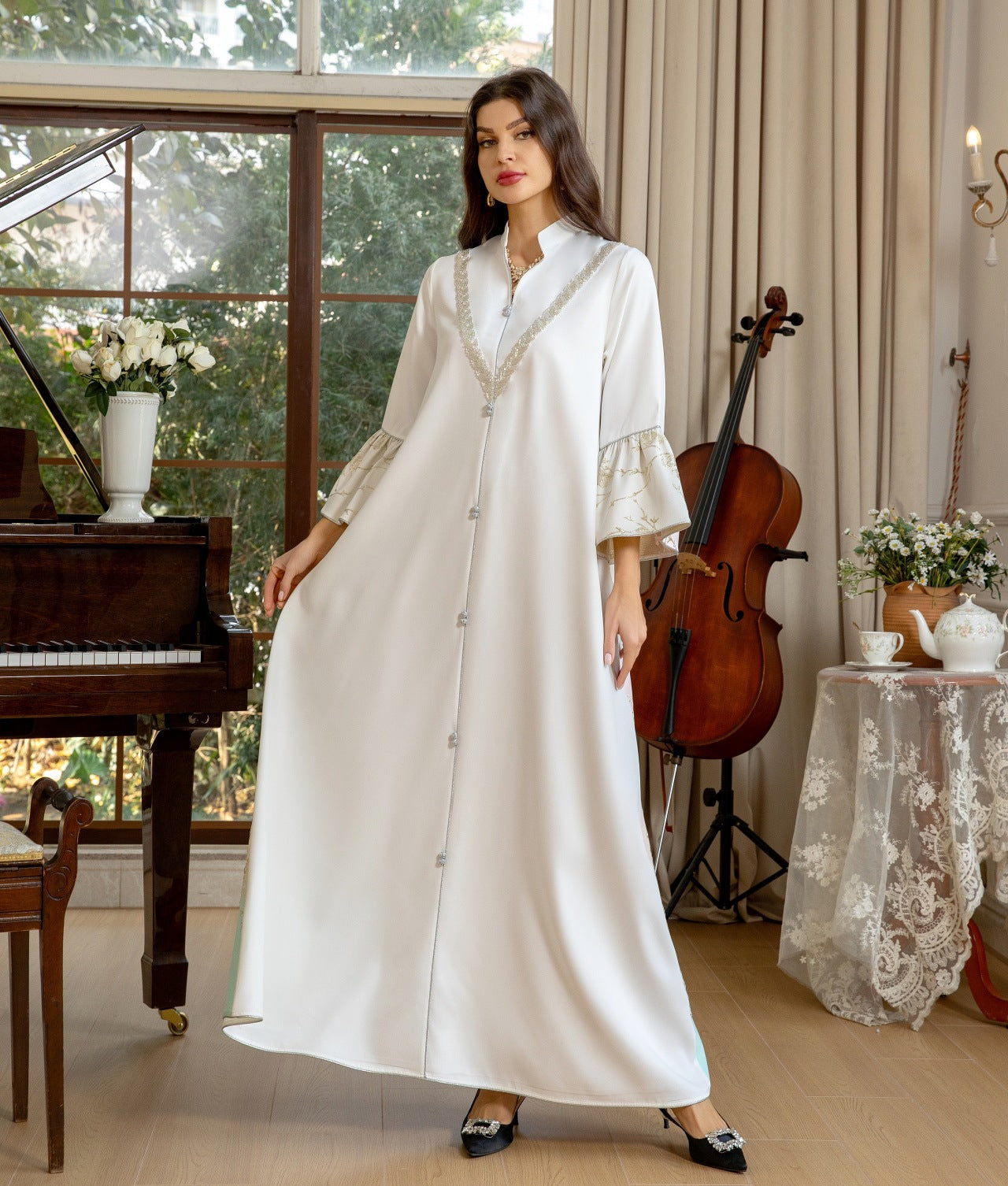 Golden Bloom Pastel Gradient Abaya