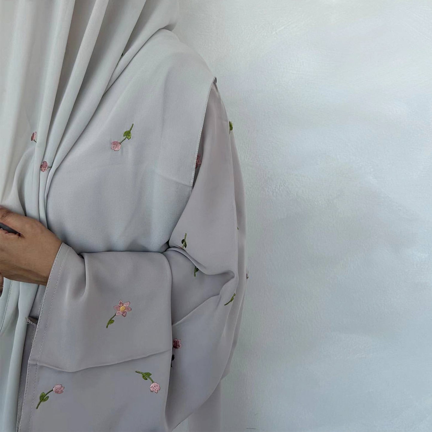 Embroidered Blossom Abaya with Matching Headscarf