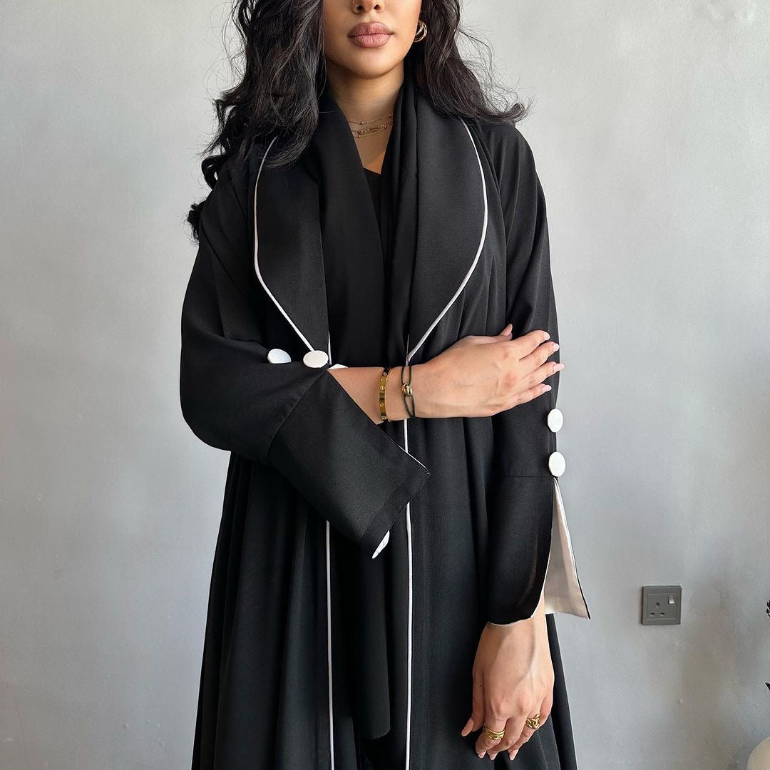 Blazer-Style Open Abaya with Elegant Pleated Back Design