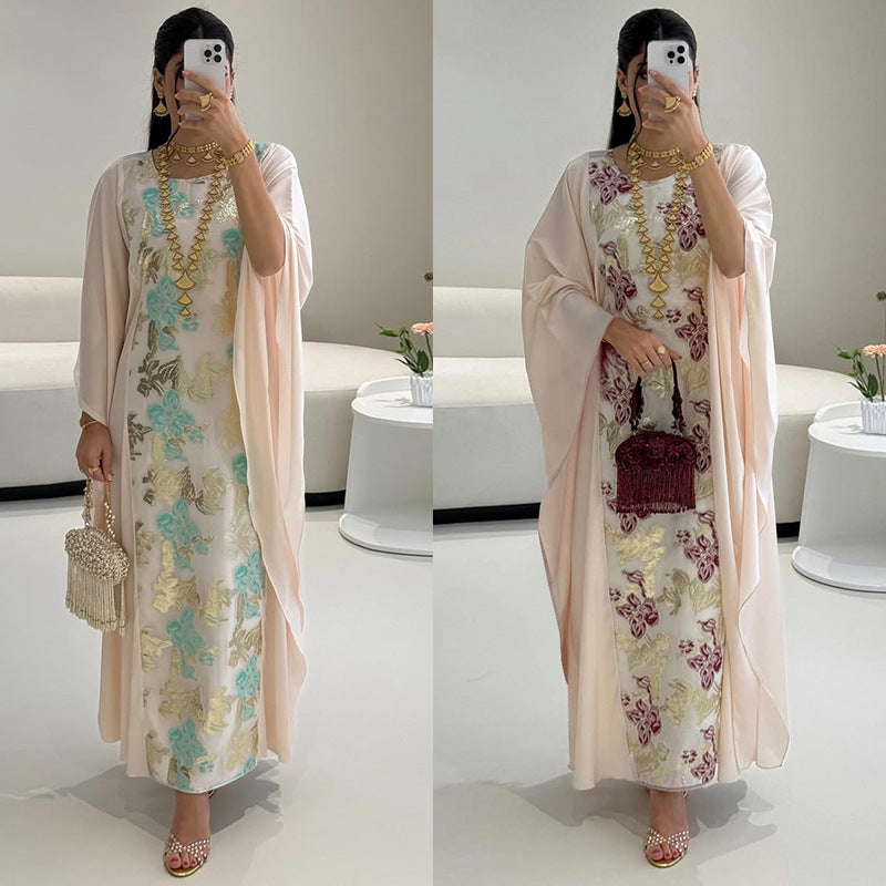 Blossom Elegance Embroidered Overlay Abaya Dress
