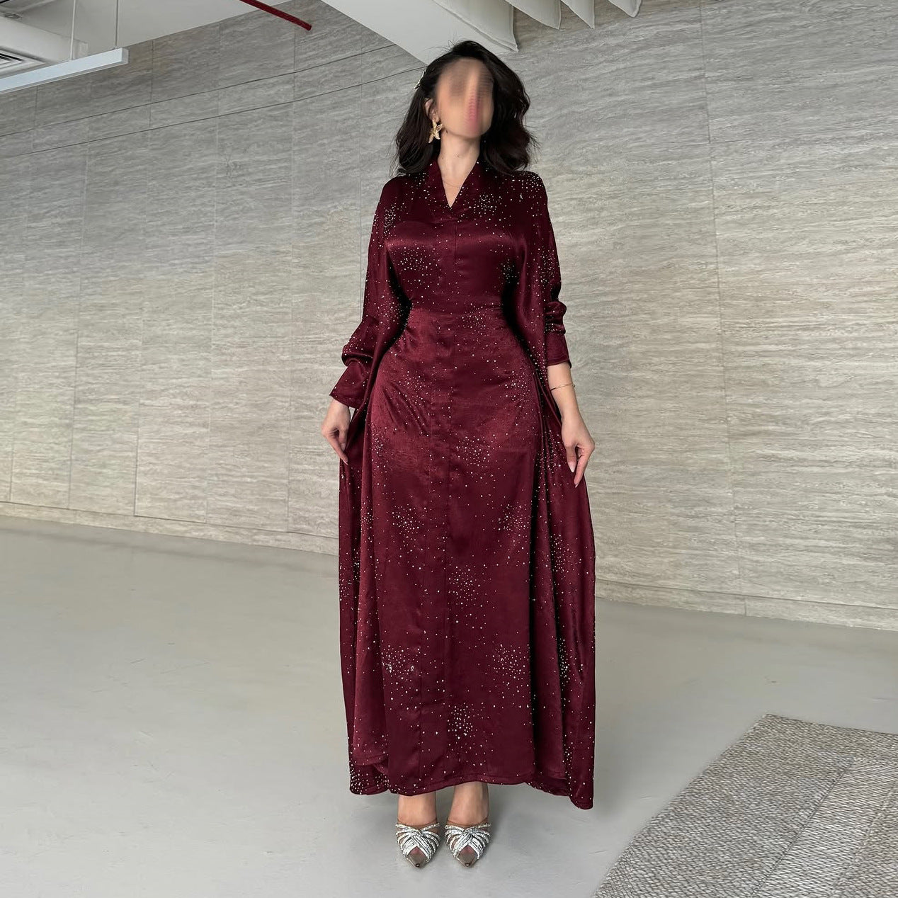 Celestial Elegance Velvet Diamante Abaya Dress