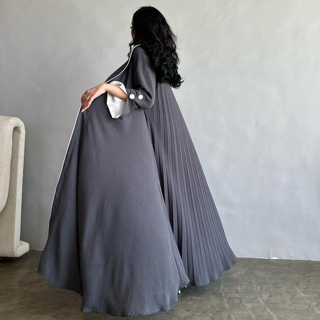 Blazer-Style Open Abaya with Elegant Pleated Back Design