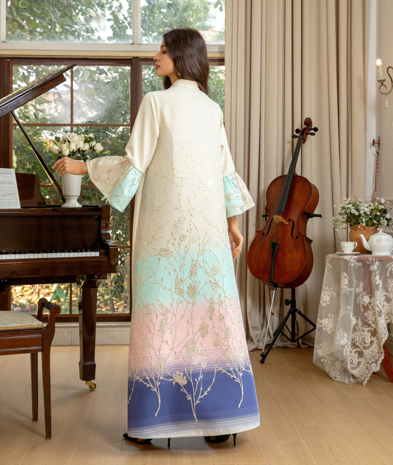 Golden Bloom Pastel Gradient Abaya