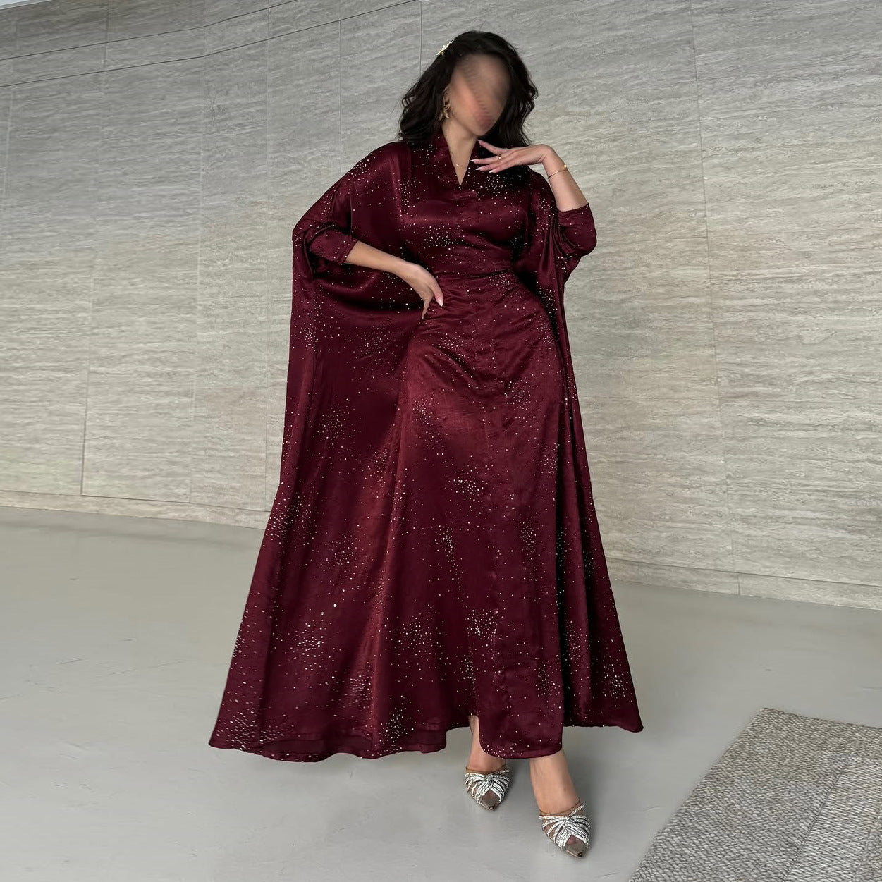 Celestial Elegance Velvet Diamante Abaya Dress