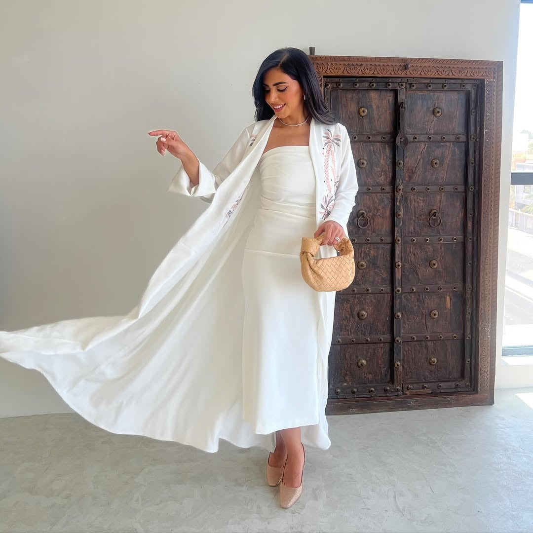 White Blazer-Inspired Open Embroidered Abaya