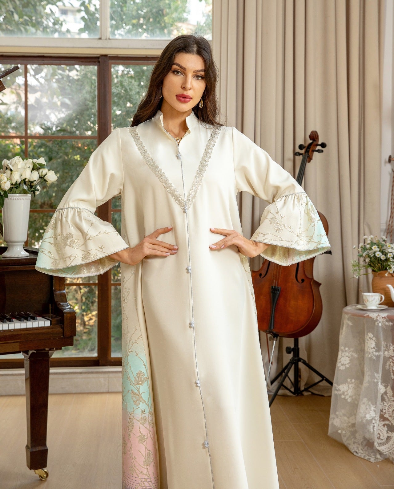 Golden Bloom Pastel Gradient Abaya