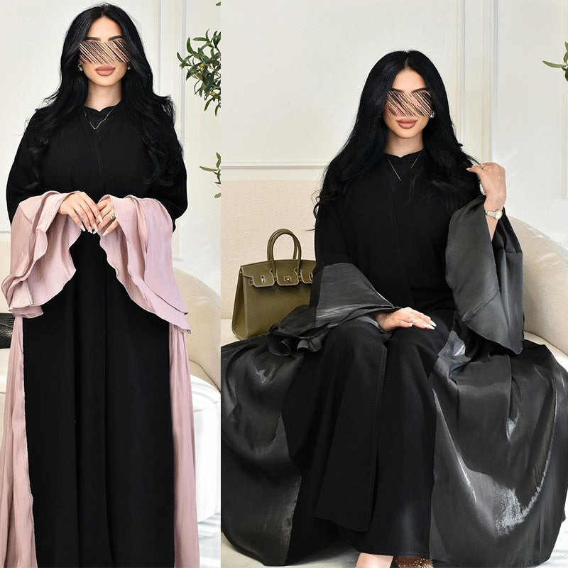 Celestial Flow Abaya with Satin-Trimmed Sleeves